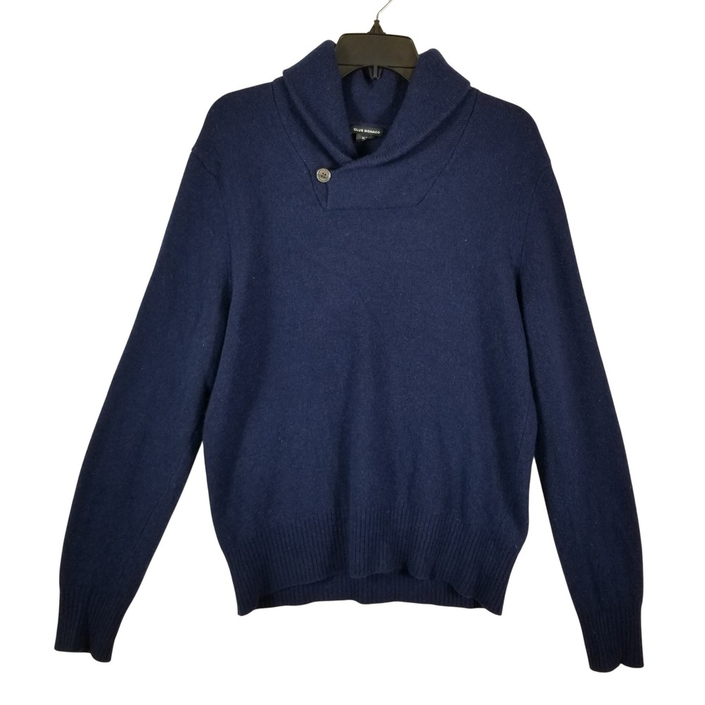 Club Monaco Mens Navy Blue Wool‎ Cashmere Shawl Collar Button Sweater Size M